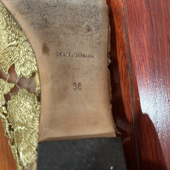 Dolce & Gabbana gold Lace Crystal Ballet Flats Loafers Shoes - Picture 6 of 8